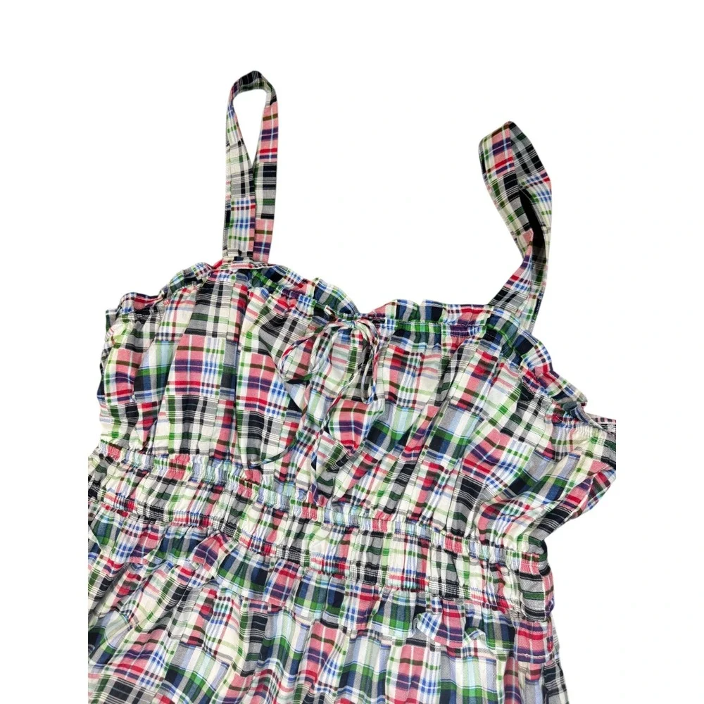 NWT Nautica Jeans Plaid Maxi Dress Smocked Bodice Tiered Spaghetti Strap L - Picture 2 of 12